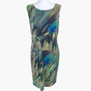 Marvin Richards Women's Size 6 -8 Abstract Sleeveless Sheath Dress Peacock